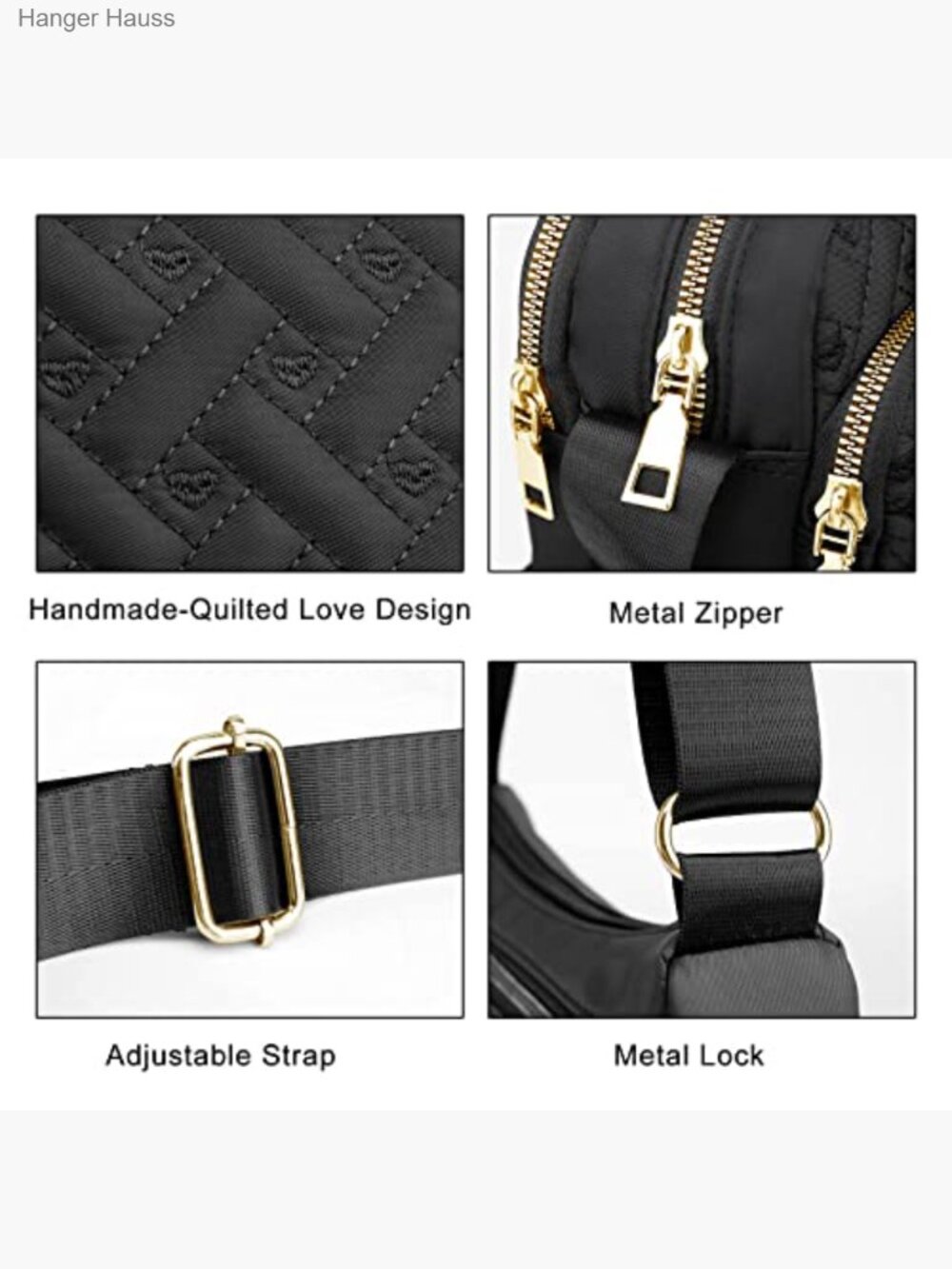 Medium Nylon Crossbody Bag - Travel Quilted Purse - Picture 5 of 7